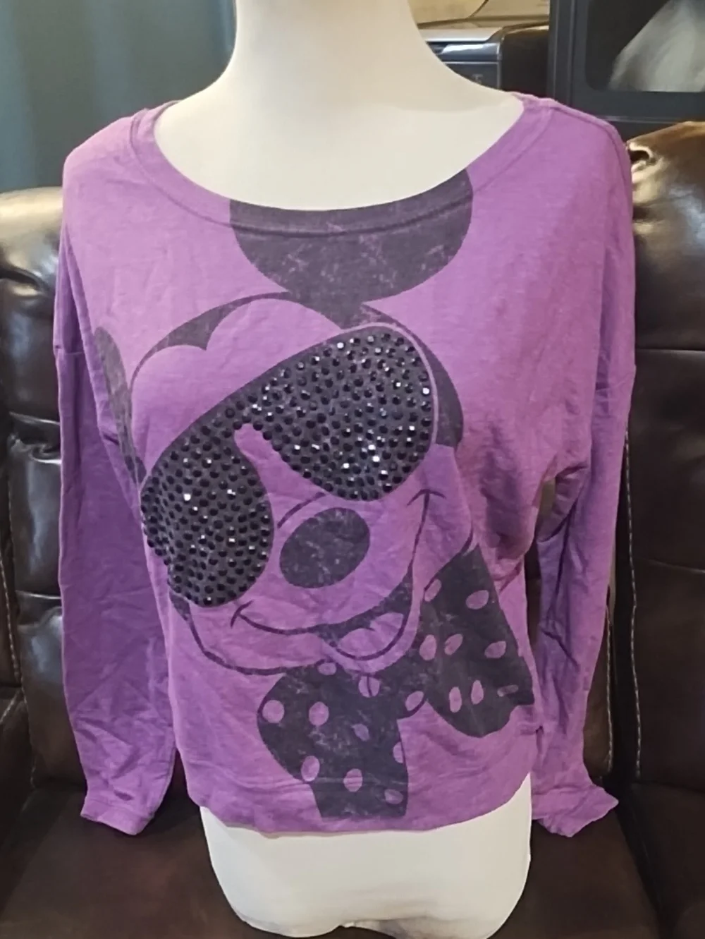 Disney Purple Graphic Long-Sleeve Women’s Top with Stud Detail